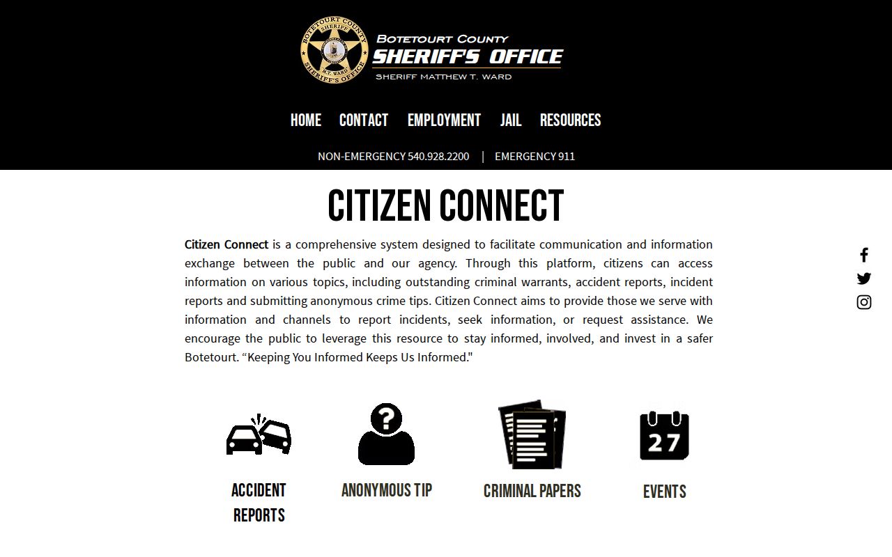 Botetourt County arrest search on the sheriff Citizen Connect hub