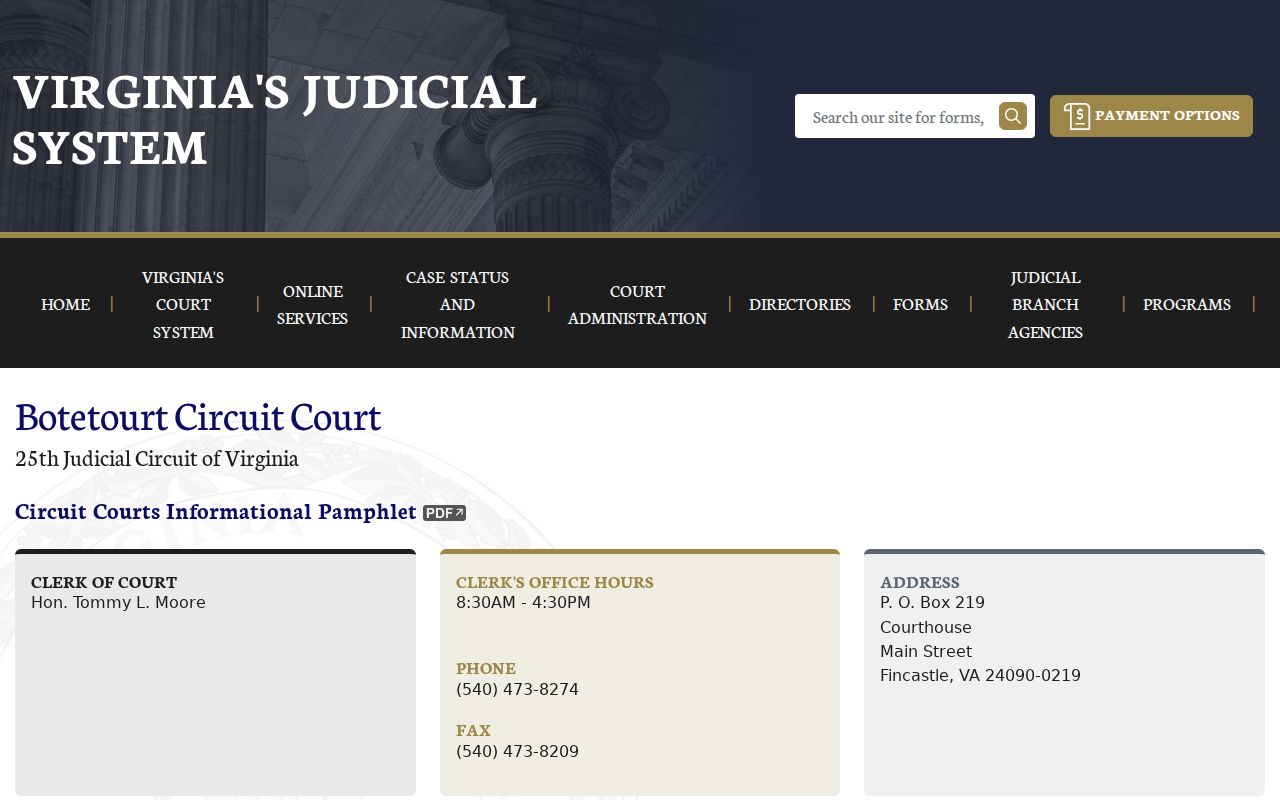 Botetourt County court case lookup on the Circuit Court website