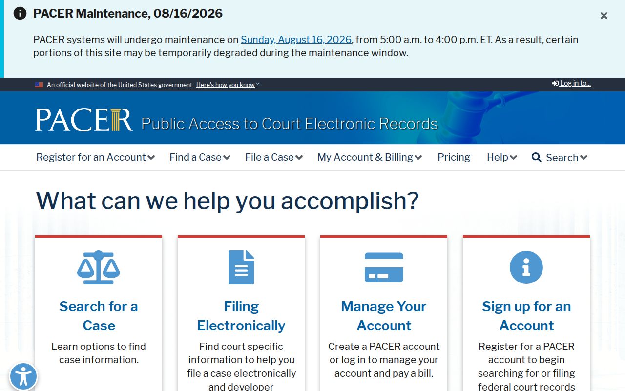 Federal PACER layer for a Botetourt County court case lookup