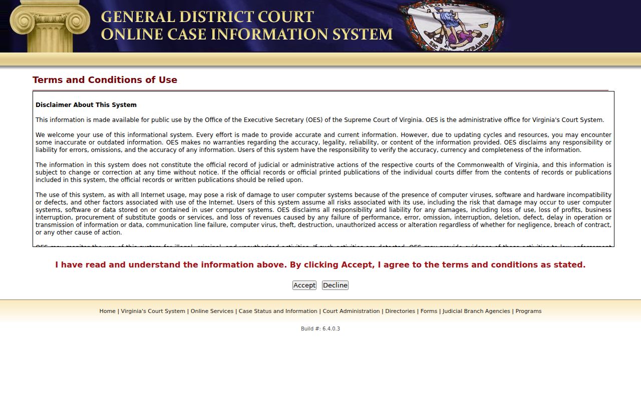 Botetourt County criminal court case search fields in Virginia's district system