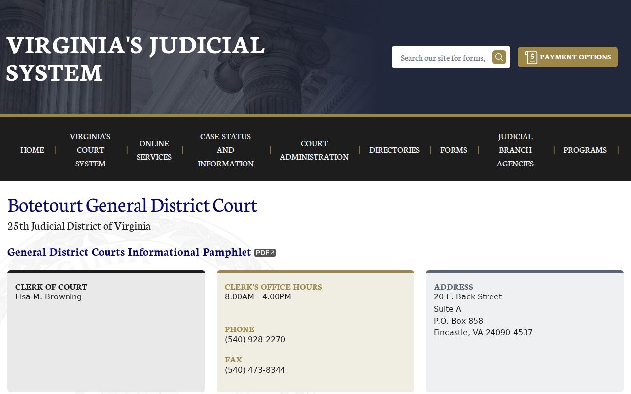 Botetourt County General District criminal court case page