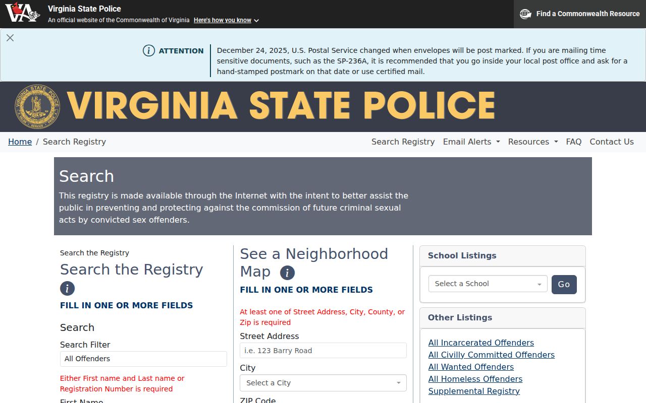 Botetourt County sex offender lookup on the Virginia registry search