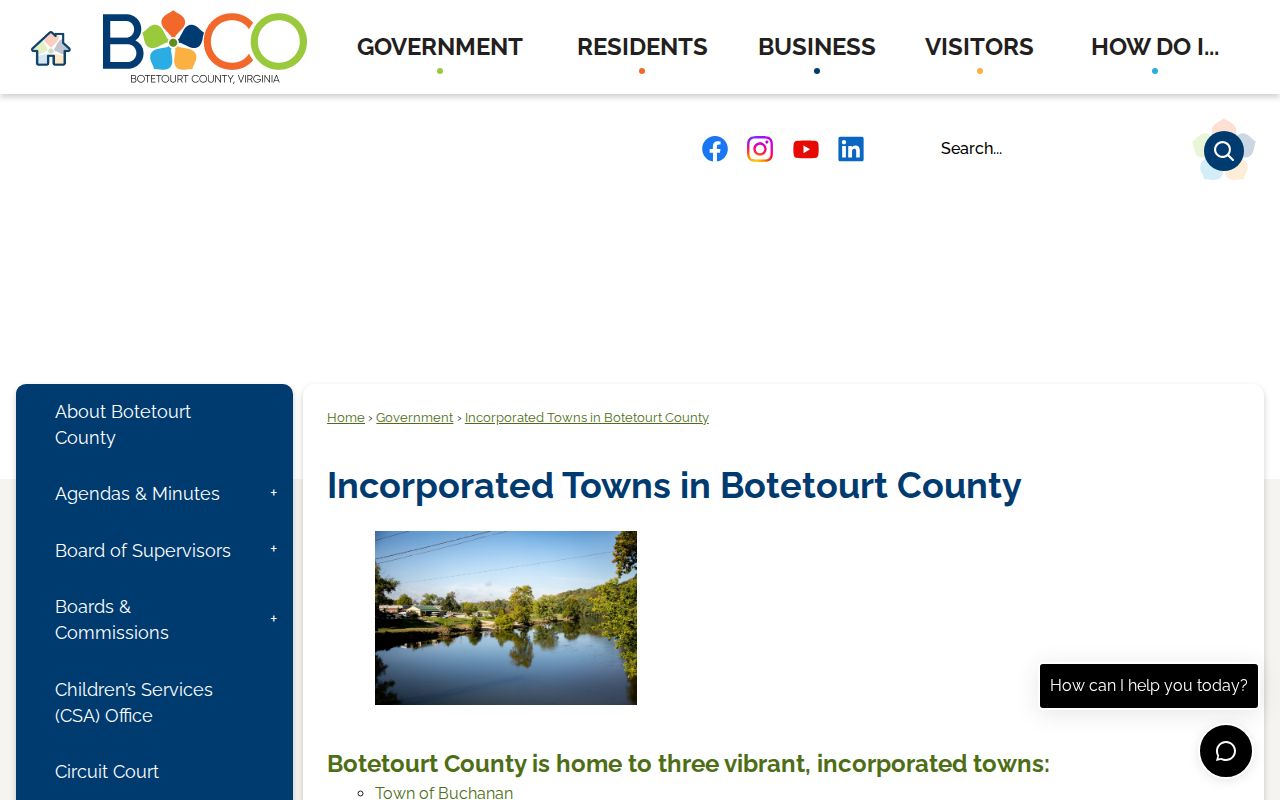 Botetourt County incorporated towns source for Buchanan criminal records