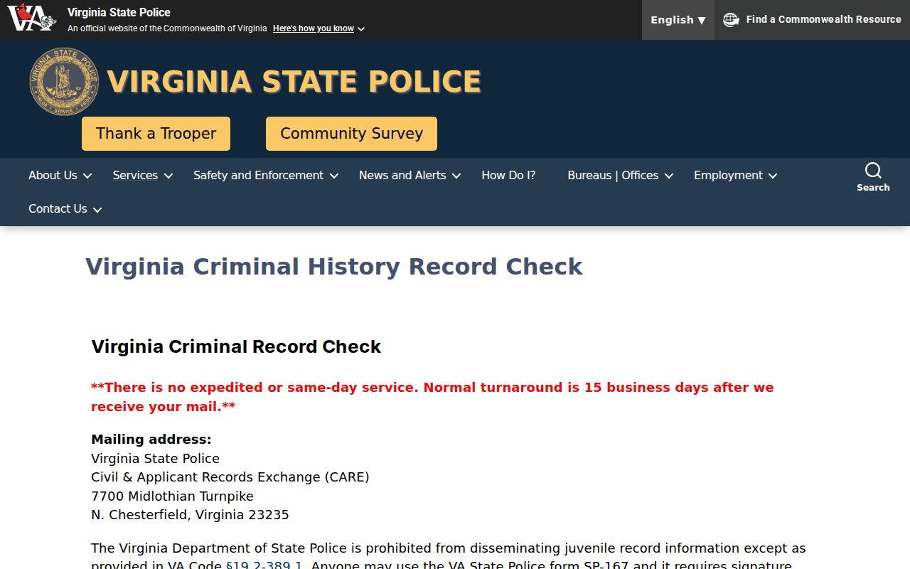 Botetourt County criminal history and Virginia background check instructions